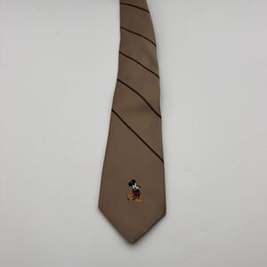 Vintage Cervantes Disney Mickey Mouse Silk Blend Tan Striped Necktie USA Made